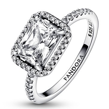 Pandora Rectangular Sparkling Halo Ring