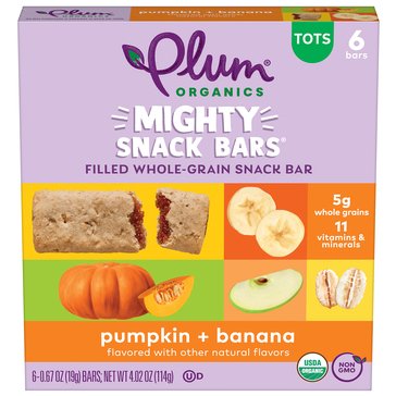 Plum Organics Pumpkin Banana Tots Mighty Snack Bars, 6-Count