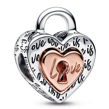 Pandora Two-tone Padlock Splittable Heart Charm