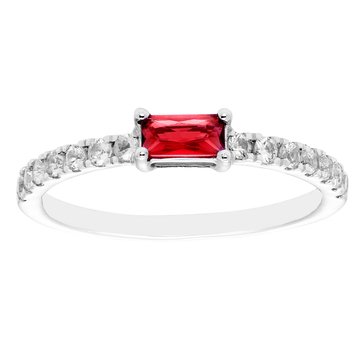Baguette Birthstone Sterling Silver Ring