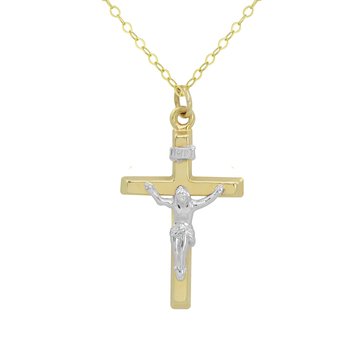 Two Tone Crucifix Pendant Necklace