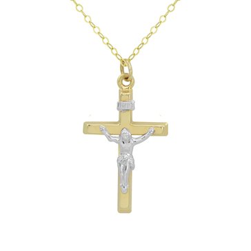 Two Tone Crucifix Pendant Necklace