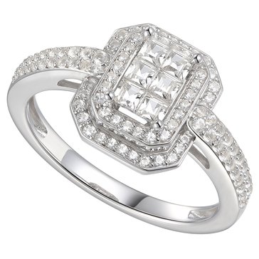 Cubic Zirconia Square Cluster Double Halo Ring
