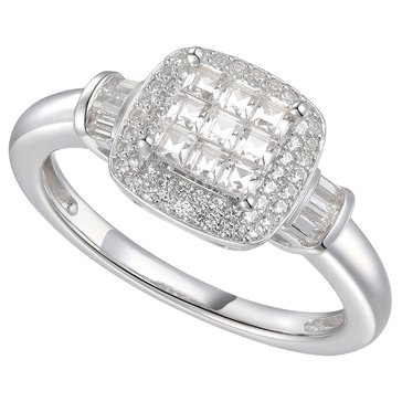 Cubic Zirconia Square Cluster Halo Ring