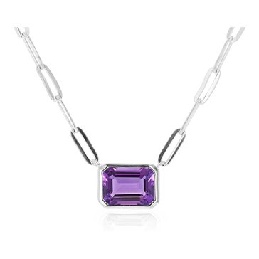 Amethyst Octagon Bezel Paperclip Chain Necklace