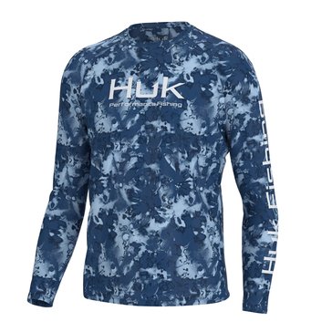 Huk Men's Pursuit Crew Fin Flats Long Sleeve Knit Shirt