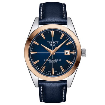Tissot Men's Powermatic 80 Silicium Solid 18K Gold Bezel Leather Strap Watch