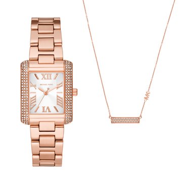 Michael Kors Emery Three-Hand Watch & Necklace Set