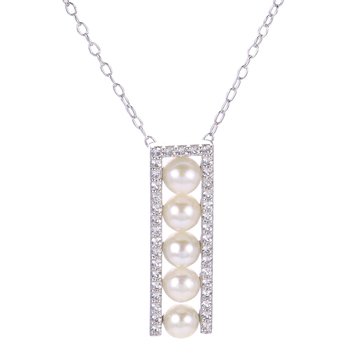 Imperial Cultured Pearl & Created White Sapphire Necklace