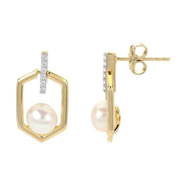 Imperial Cultured Pearl & Created White Sapphire Earrings