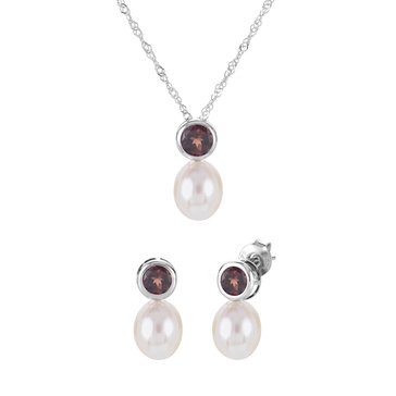 Imperial Cultured Pearl & Garnet January Birthstone Set