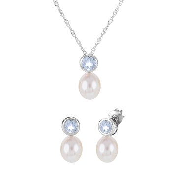 Imperial Cultured Pearl & Aquamarine March Birthstone Set