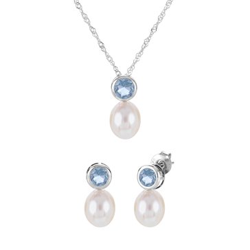 Imperial Cultured Pearl & Sky Blue Topaz December Birthstone Set