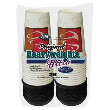 AJM Packaging Original Heavyweight Hot Cups with Lids 16 oz