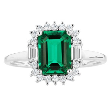 Created Emerald and White Topaz Ring