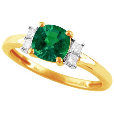 Created Emerald and White Topaz Square Cushion Ring
