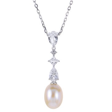 Freshwater Cultured Pearl and Created White Sapphire Necklace