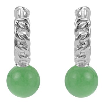 Green Jade Linked Huggie Hoop Earrings