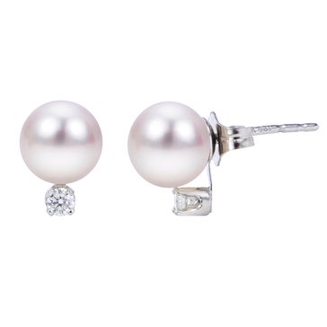 Imperial Akoya Cultured 7mm Pearl and 1/10 cttw Diamond Earrings