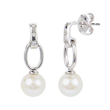 Imperial Cultured Freshwater Pearl Created White Sapphire Earrings
