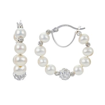 Imperial Cultured Freshwater Pearl Crystal Bead Hoop Earrings