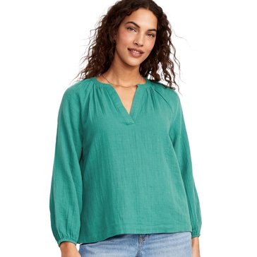 Old Navy Women's Long Sleeve Open Neck Shirred Top