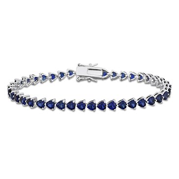 Sofia B. 11 2/5 cttw Heart Shape Created Blue Sapphire Tennis Bracelet