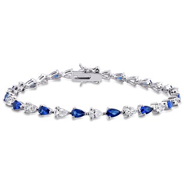 Sofia B. 10 1/2 cttw Pear Shape Created Blue & White Sapphire Tennis Bracelet