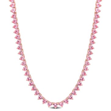 Sofia B. 31 1/5 cttw Heart Shape Created Pink Sapphire Tennis Necklace