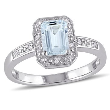 Sofia B. 1 cttw Emerald Cut Aquamarine & Diamond Accent Ring