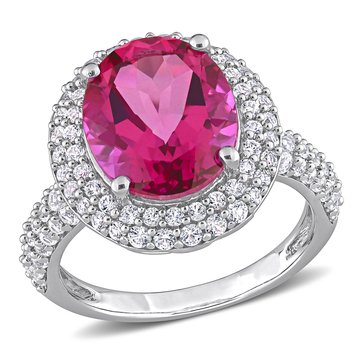 Sofia B. 7 1/7 cttw Pink Topaz & Created White Sapphire Double Halo Cocktail Ring