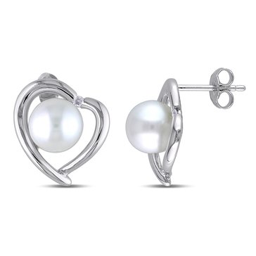 Sofia B. Freshwater White Cultured Pearl Diamond Heart Stud Earrings