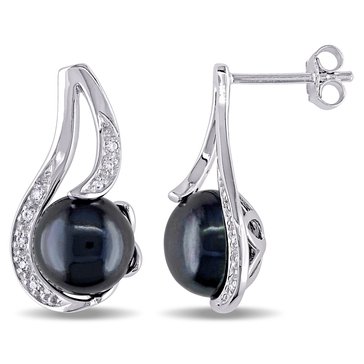 Sofia B. Freshwater Black Cultured Pearl Earrings with Diamonds