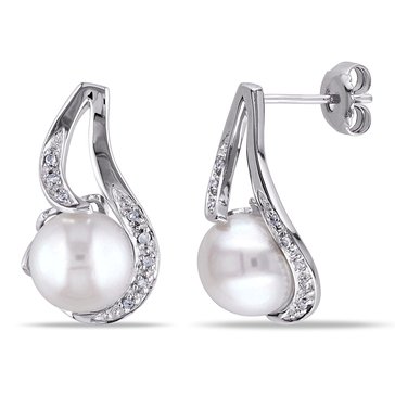 Sofia B. Freshwater White Cultured Pearl Earrings with Diamonds
