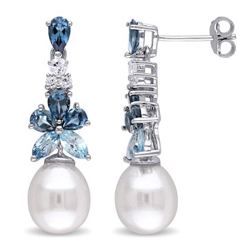 Sofia B. London Sky Blue White Topaz with Freshwater White Cultured Pearl Drop Earrings