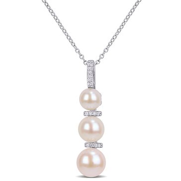 Sofia B. Freshwater Cultured White Pearl & Diamond Drop Pendant