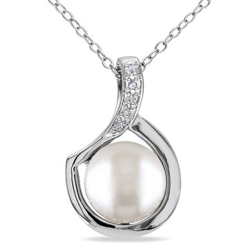 Sofia B. Freshwater Cultured White Pearl & Diamond Chain Pendant