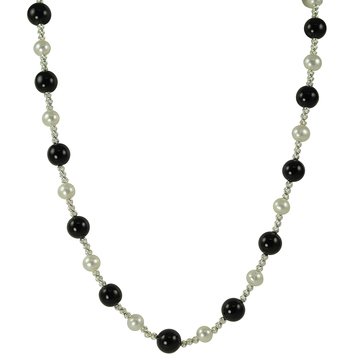Imperial Freshwater Pearl Black Onyx Rhodium Brilliance Bead Necklace