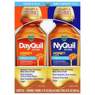 Vicks Dayquil Nyquil Honey Servere Cold Flu Combo, 24oz