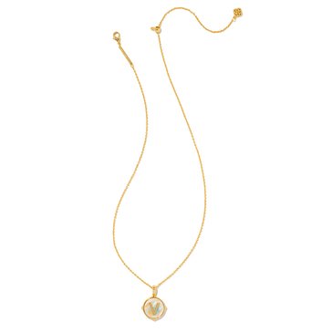 Kendra Scott Womens Letter V Disc Pendant Necklace Gold Iridescent Abalone