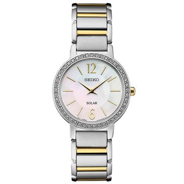 Seiko Women's Crystals Solar Mother-of-Pearl Dial Watch