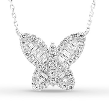 1/2 cttw Baguette and Round Cut Diamond Butterfly Necklace