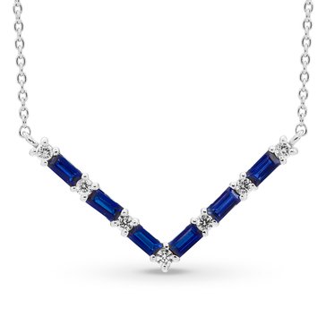 Created Blue Sapphire & Created White Sapphire Chevron Necklace
