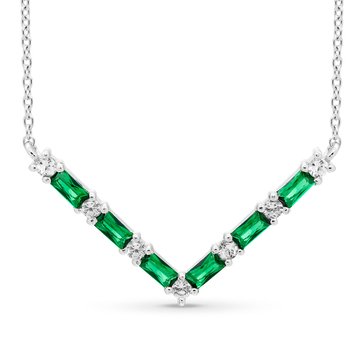 Created Emerald & Created White Sapphire Chevron Necklace