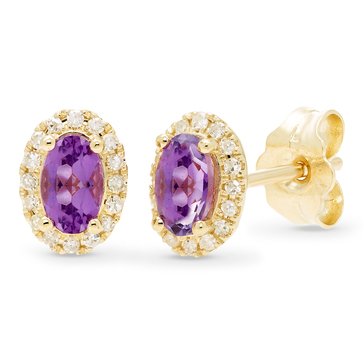 Amethyst Oval Stud Earrings with Diamond Accents