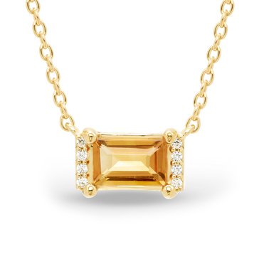 Baguette Cut Citrine Diamond Accent Necklace