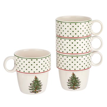 Spode Christmas Tree Polka Dot Stackable Mugs Set of 4