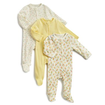 Wanderling Baby Girls Fruit 3 Pack Rib Coverall Set