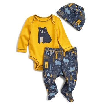 Wanderling Baby Boys Bear 3-Piece Layette Set with Hat