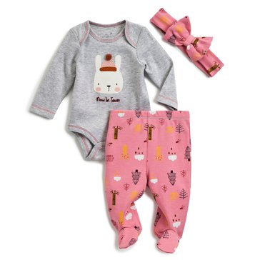 Wanderling Baby Girls Bunny 3-Piece Layette Set with Bow